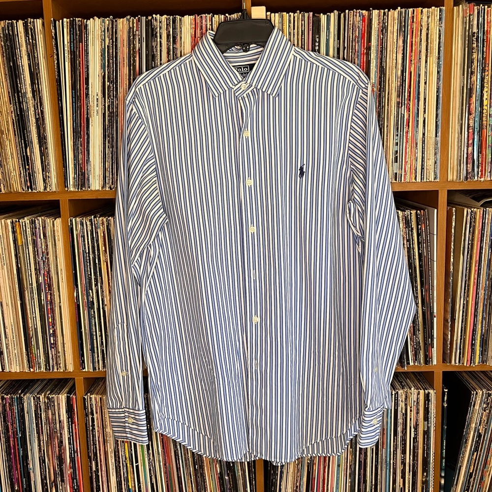 White and blue Ralph Lauren Polo button down. (M)